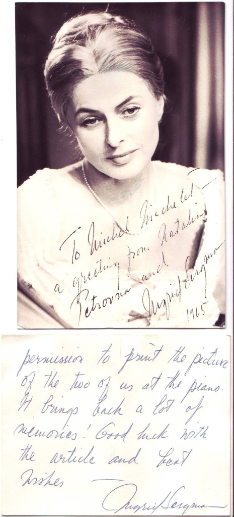 BERGMAN, INGRID. Two items, each Signed and Inscribed to composer Michel Michelet: Photograph * Brief Autograph Letter.